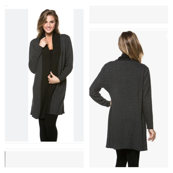 KERISMA Cashmere Blend Chevron Pattern Knit Open Front Cardigan Size L - Picture 3 of 10